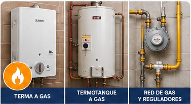 Terma a gas, termotanque y red de gas con reguladores